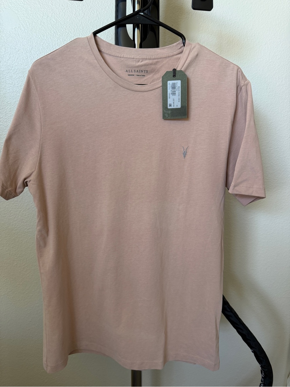 AllSaints Men's Short-Sleeve Crew T-Shirt in Blush Pink